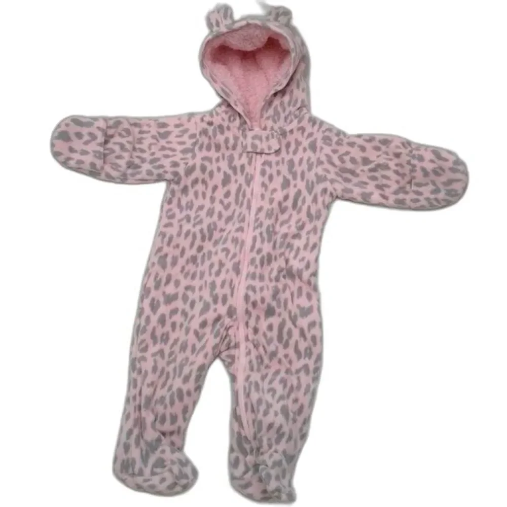 Carters Baby Sherpa Fleece Bunting Snowsuit Pink Gray Animal Print Size 3 Months